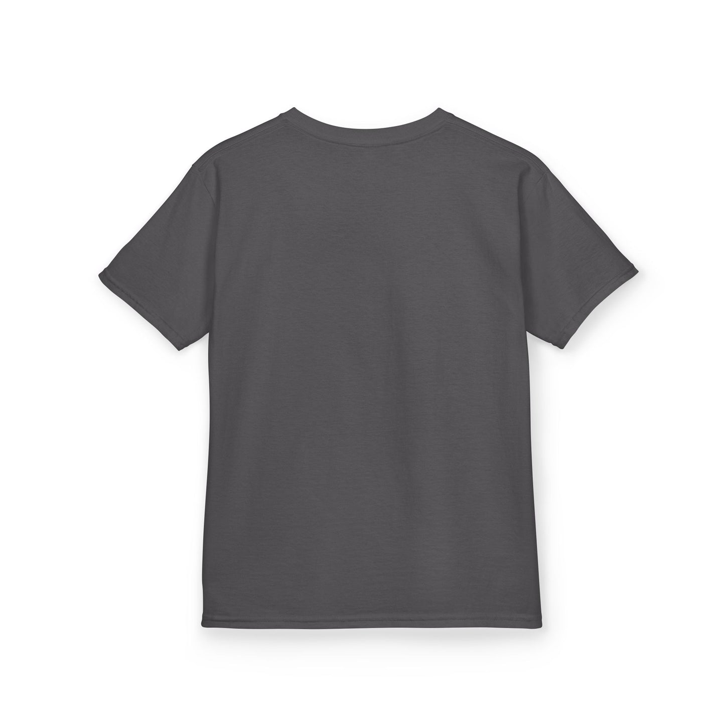 Charcoal Great South Babe Kids Tee - angled back view, soft cotton crewneck