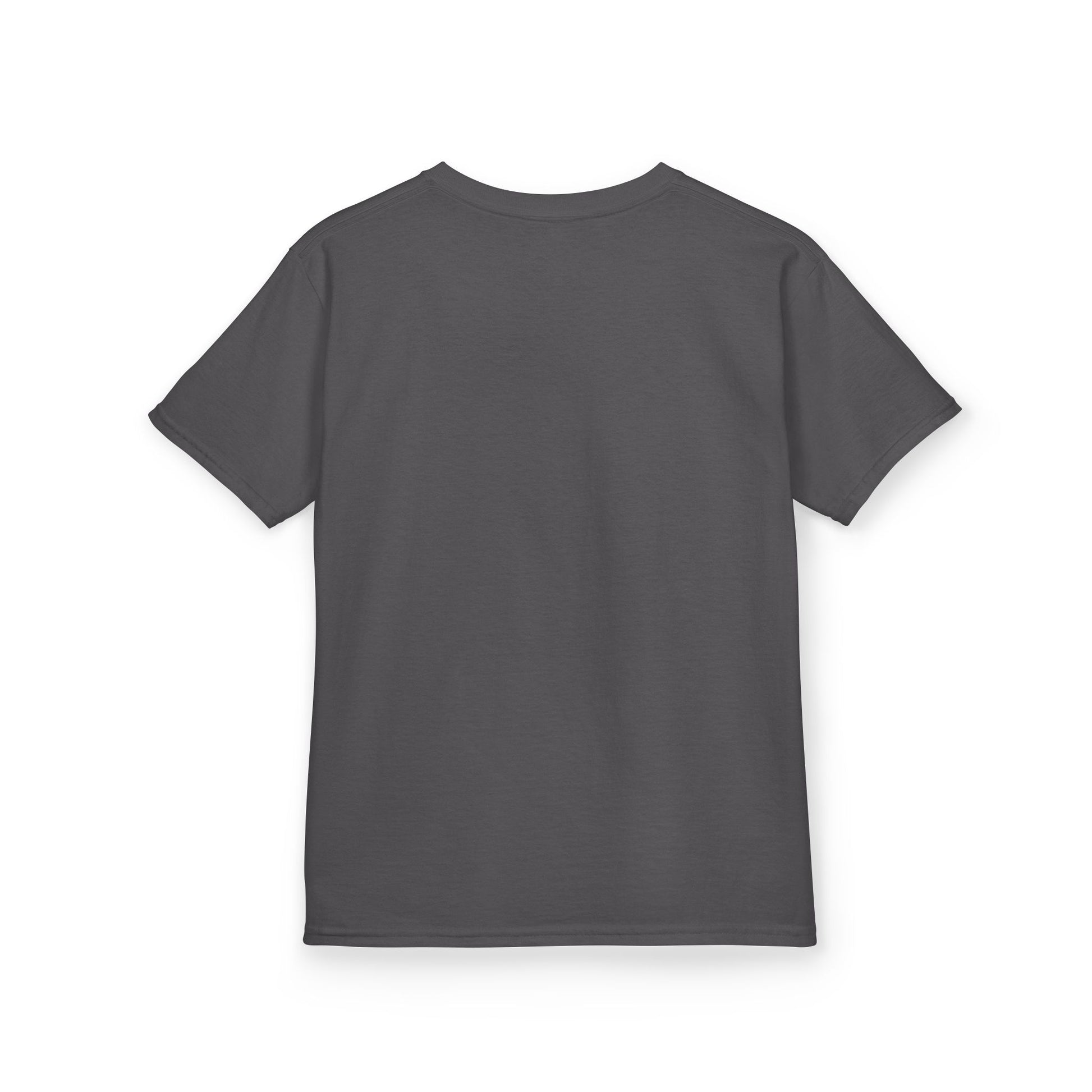 Charcoal Great South Babe Kids Tee - angled back view, soft cotton crewneck