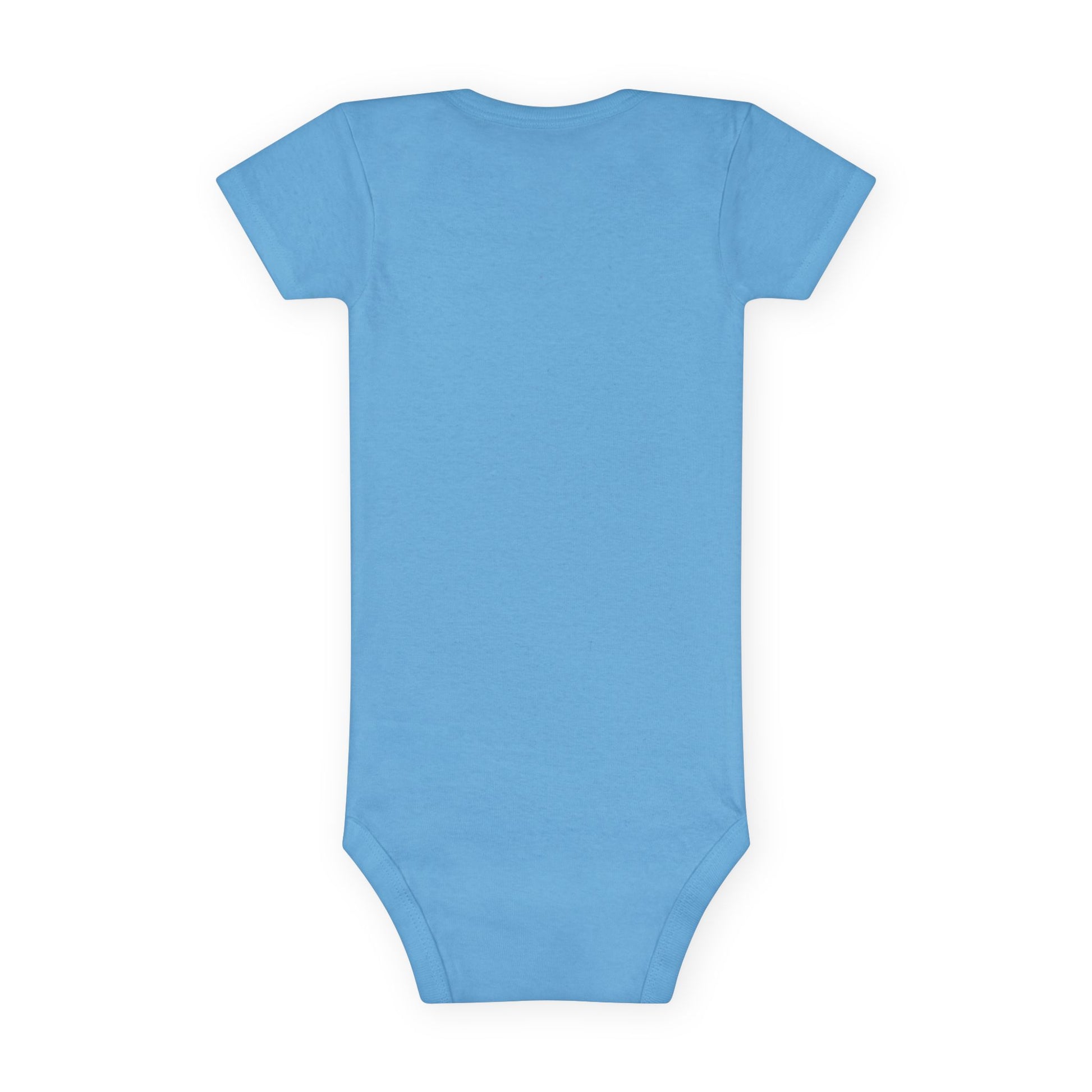 Toddler boy wearing blue No Wake Zone Onesie with nautical boat graphic