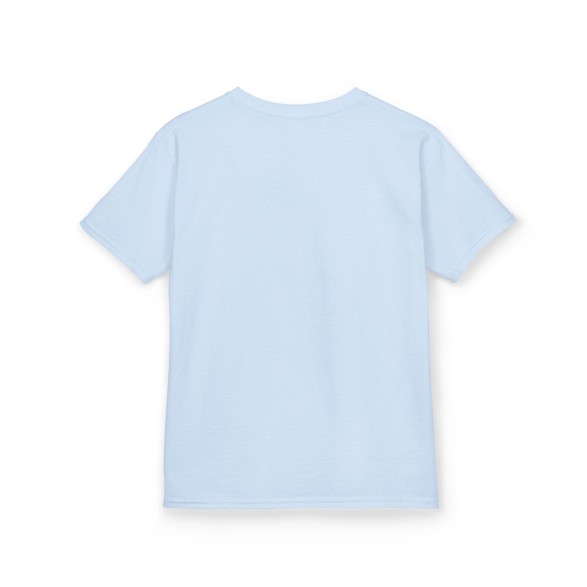 Light blue Great South Babe Kids Tee - angled back view, soft cotton crewneck